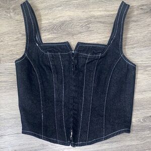 PRETTY LITTLE THING Black Corset Denim Women's Top